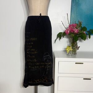 Cop.Copine Black Midi Skirt with Bronze Graphic Print